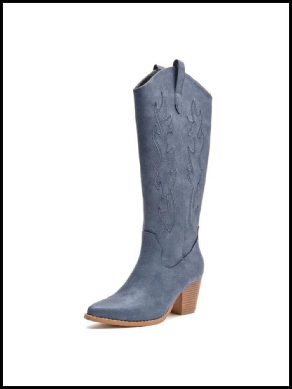Knee High Cowboy Boots Faux Leather Chunky Block Heel Western Cowgirl Boots